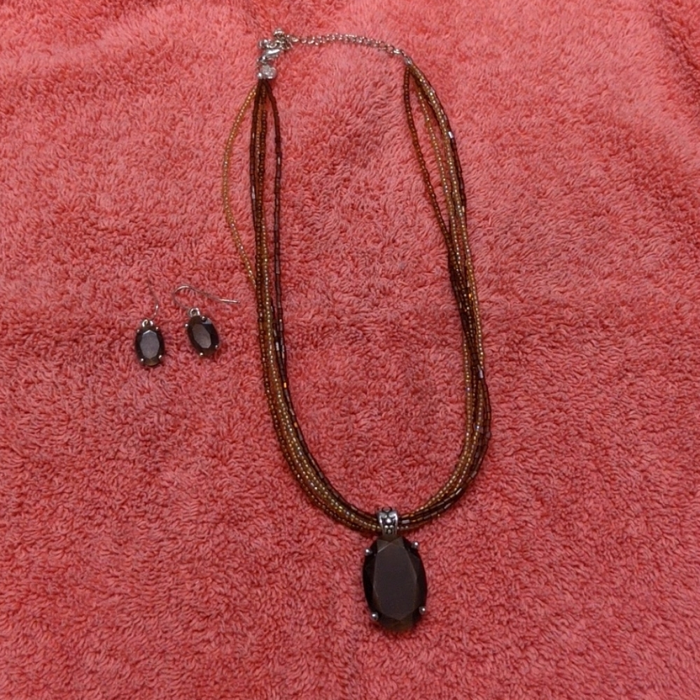 Plunder designs brown necklace and earrings set
